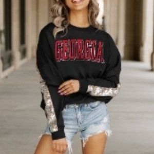 Womens black long sleeve Georgia bulldogs tee sequins